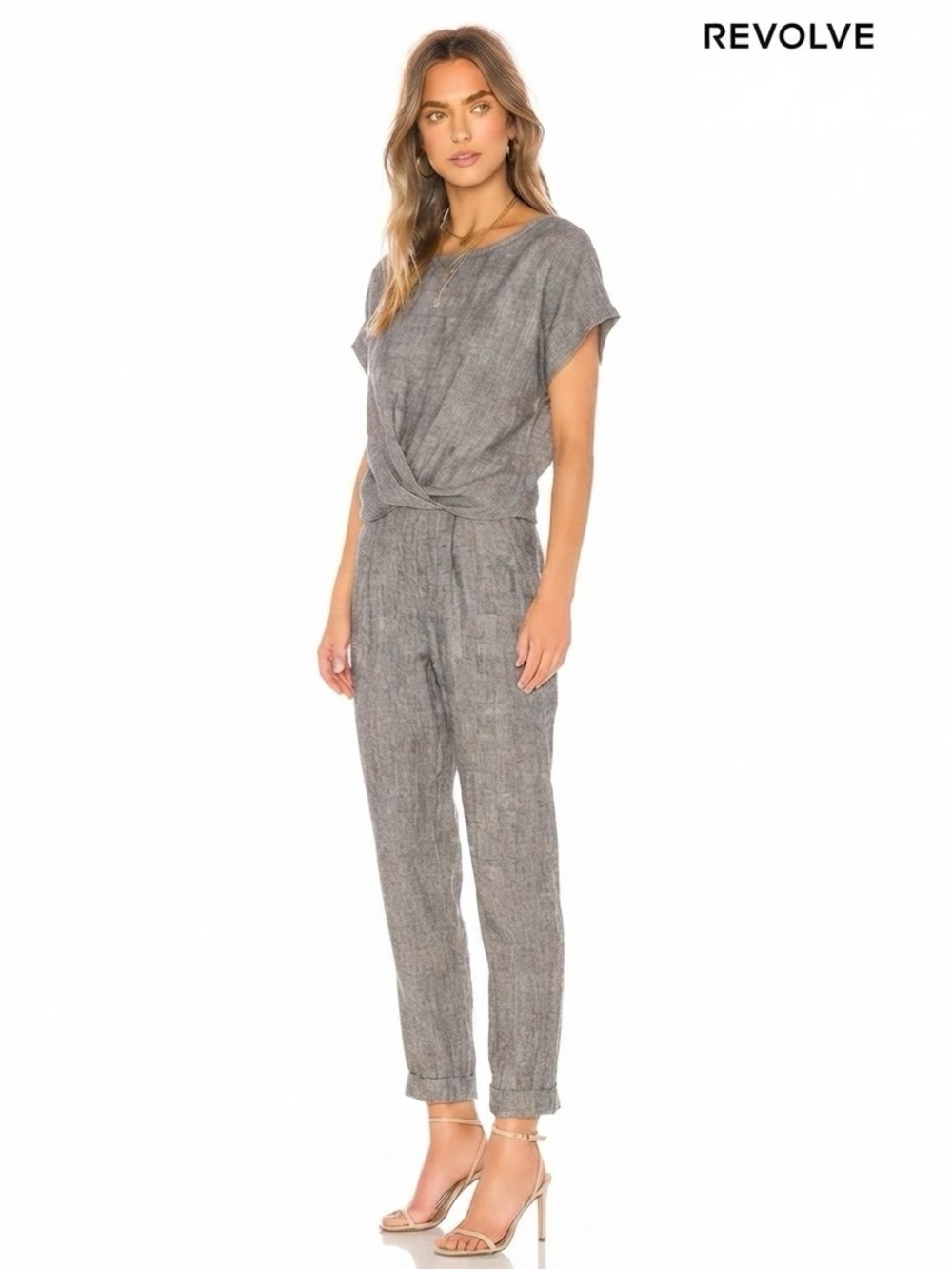 Rachel Comey Linen Button Back Charcoal Gray Textured Straight-Leg Jumpsuit